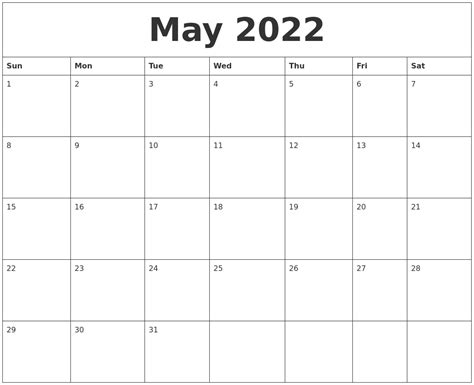 Waterproof Calendar May 2022